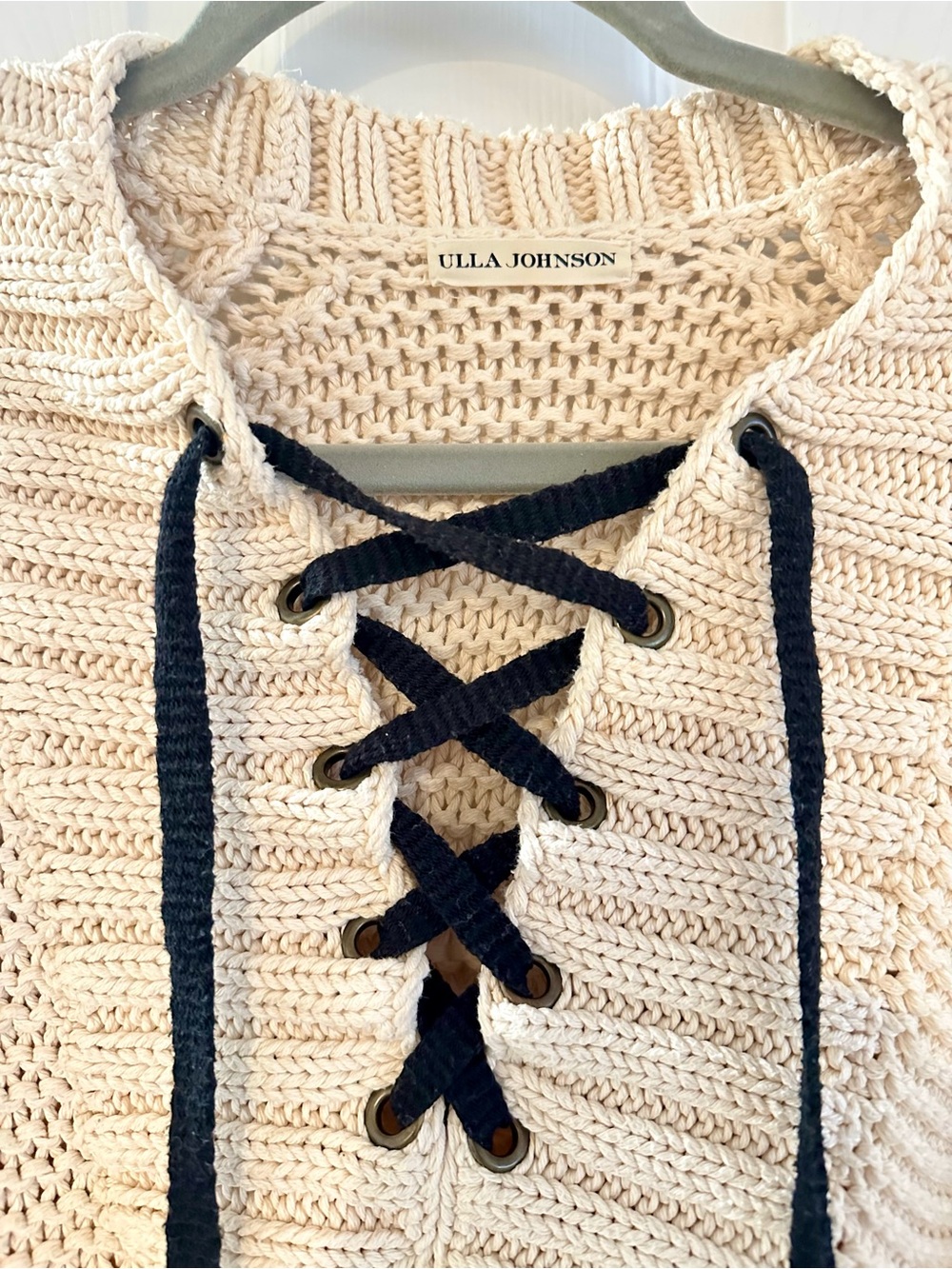Ulla Johnson Marland Lace Up Chunky Knit Sweater Cream Black Small - Picture 5 of 12
